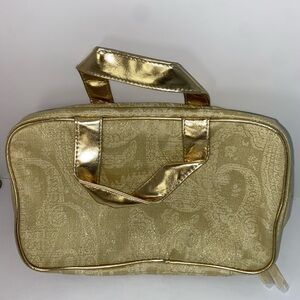 Elizabeth Arden Yellow Gold Trim 2 Handles Cosmetic Makeup Travel Case Bag